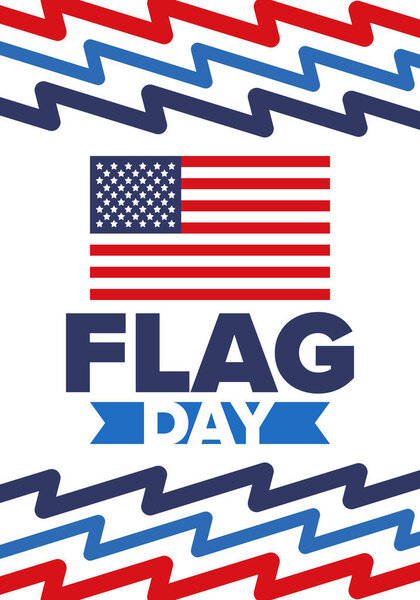 День Государственного флага США. Праздник отмечается ежегодно 14 июня в США. Патриотический дизайн с американским флагом. Плакат, открытка, баннер и фон. Векторная иллюстрация