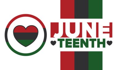 Haziran Bağımsızlık Günü 'nde. Özgürlük ya da Özgürlük Günü. Yıllık Amerikan bayramı, 19 Haziran 'da kutlandı. Afro-Amerikan tarihi ve mirası. Poster, tebrik kartı, afiş ve geçmiş. Vektör