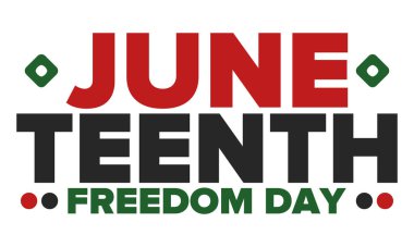 Haziran Bağımsızlık Günü 'nde. Özgürlük ya da Özgürlük Günü. Yıllık Amerikan bayramı, 19 Haziran 'da kutlandı. Afro-Amerikan tarihi ve mirası. Poster, tebrik kartı, afiş ve geçmiş. Vektör