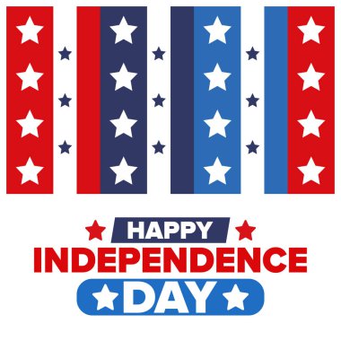 Amerika Birleşik Devletleri 'nde Bağımsızlık Günü. 4 Temmuz 'da. Ulusal bayramın kutlu olsun, 4 Temmuz 'da kutlandı. Amerikan bayrağı. Ülke özgürlüğü günü. Vatansever olay tasarımı. Vektör posteri