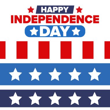Amerika Birleşik Devletleri 'nde Bağımsızlık Günü. 4 Temmuz 'da. Ulusal bayramın kutlu olsun, 4 Temmuz 'da kutlandı. Amerikan bayrağı. Ülke özgürlüğü günü. Vatansever olay tasarımı. Vektör posteri