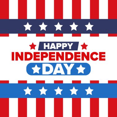 Amerika Birleşik Devletleri 'nde Bağımsızlık Günü. 4 Temmuz 'da. Ulusal bayramın kutlu olsun, 4 Temmuz 'da kutlandı. Amerikan bayrağı. Ülke özgürlüğü günü. Vatansever olay tasarımı. Vektör posteri