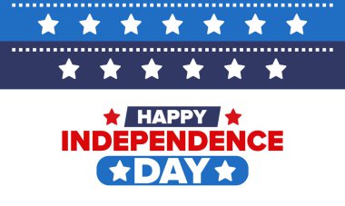 Amerika Birleşik Devletleri 'nde Bağımsızlık Günü. 4 Temmuz 'da. Ulusal bayramın kutlu olsun, 4 Temmuz 'da kutlandı. Amerikan bayrağı. Ülke özgürlüğü günü. Vatansever olay tasarımı. Vektör posteri