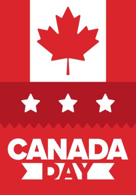 Kanada Günü. Ulusal bayramın kutlu olsun, her yıl 1 Temmuz 'da kutlanıyor. Kanada bayrağı. Akçaağaç yaprağı. Vatanseverlik sembolü ve unsurları. Poster, kart, afiş ve geçmiş. Vektör illüstrasyonu