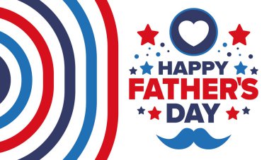 Babalar Günün kutlu olsun. Onurlu babalar. Haziranda güzel bir kutlama. En tatlı aile tatili. Parti etkinliği. Bıyık ve kalp. Mavi renk. Yaratıcı sanat posteri. Vektör tasarımı