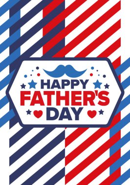 Babalar Günün kutlu olsun. Onurlu babalar. Haziranda güzel bir kutlama. En tatlı aile tatili. Parti etkinliği. Bıyık ve kalp. Mavi renk. Yaratıcı sanat posteri. Vektör tasarımı