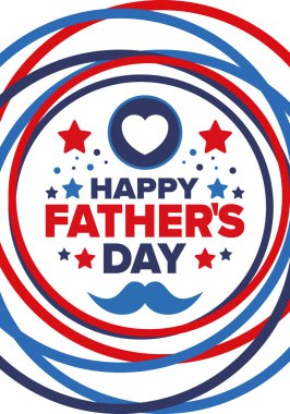Babalar Günün kutlu olsun. Onurlu babalar. Haziranda güzel bir kutlama. En tatlı aile tatili. Parti etkinliği. Bıyık ve kalp. Mavi renk. Yaratıcı sanat posteri. Vektör tasarımı