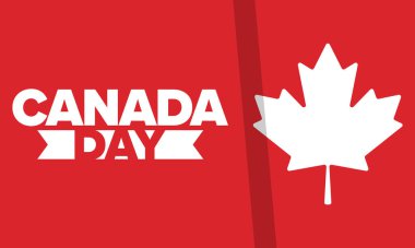 Kanada Günü. Ulusal bayramın kutlu olsun, her yıl 1 Temmuz 'da kutlanıyor. Kanada bayrağı. Akçaağaç yaprağı. Vatanseverlik sembolü ve unsurları. Poster, kart, afiş ve geçmiş. Vektör illüstrasyonu