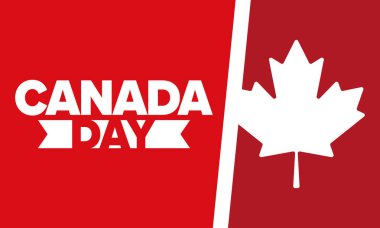 Kanada Günü. Ulusal bayramın kutlu olsun, her yıl 1 Temmuz 'da kutlanıyor. Kanada bayrağı. Akçaağaç yaprağı. Vatanseverlik sembolü ve unsurları. Poster, kart, afiş ve geçmiş. Vektör illüstrasyonu