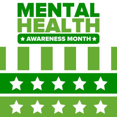 Mayıs 'ta Akıl Sağlığı Bilinci Ayı. Birleşik Devletler 'de yıllık kampanya. Akıl sağlığıyla ilgili farkındalığı arttırıyorum. Kontrol ve koruma. Önleme kampanyası. Tıbbi sağlık hizmeti tasarımı. Vektör illüstrasyonu