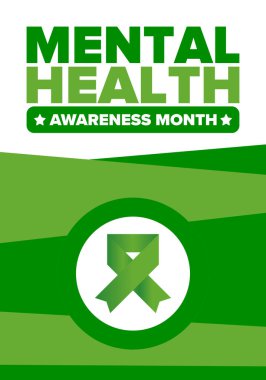 Mayıs 'ta Akıl Sağlığı Bilinci Ayı. Birleşik Devletler 'de yıllık kampanya. Akıl sağlığıyla ilgili farkındalığı arttırıyorum. Kontrol ve koruma. Önleme kampanyası. Tıbbi sağlık hizmeti tasarımı. Vektör illüstrasyonu