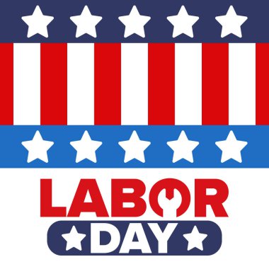 Mutlu İşçi Bayramı. Federal bayram, Amerika 'da yıllık kutlama. Amerikan işçi hareketi. Vatansever Amerikan unsurları. Poster, kart, afiş ve geçmiş. Vektör illüstrasyonu