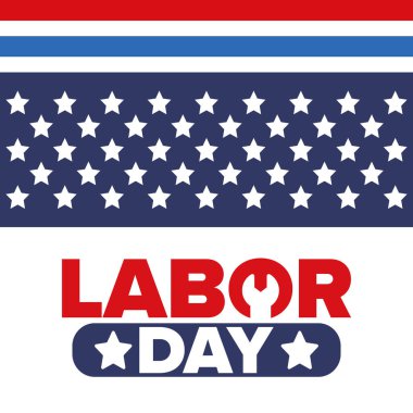 Mutlu İşçi Bayramı. Federal bayram, Amerika 'da yıllık kutlama. Amerikan işçi hareketi. Vatansever Amerikan unsurları. Poster, kart, afiş ve geçmiş. Vektör illüstrasyonu