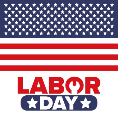 Mutlu İşçi Bayramı. Federal bayram, Amerika 'da yıllık kutlama. Amerikan işçi hareketi. Vatansever Amerikan unsurları. Poster, kart, afiş ve geçmiş. Vektör illüstrasyonu