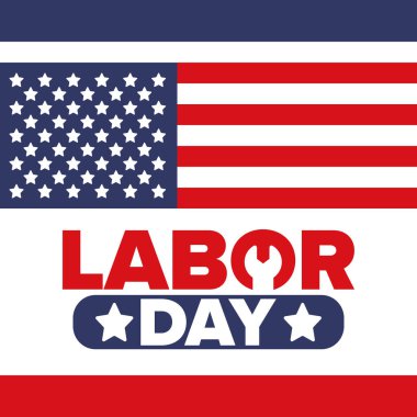 Mutlu İşçi Bayramı. Federal bayram, Amerika 'da yıllık kutlama. Amerikan işçi hareketi. Vatansever Amerikan unsurları. Poster, kart, afiş ve geçmiş. Vektör illüstrasyonu