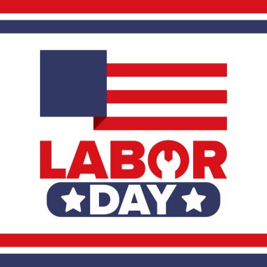 Mutlu İşçi Bayramı. Federal bayram, Amerika 'da yıllık kutlama. Amerikan işçi hareketi. Vatansever Amerikan unsurları. Poster, kart, afiş ve geçmiş. Vektör illüstrasyonu