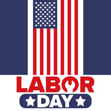 Mutlu İşçi Bayramı. Federal bayram, Amerika 'da yıllık kutlama. Amerikan işçi hareketi. Vatansever Amerikan unsurları. Poster, kart, afiş ve geçmiş. Vektör illüstrasyonu