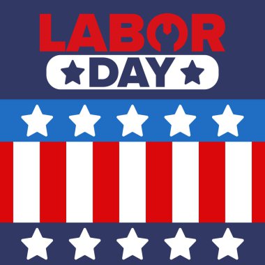 Mutlu İşçi Bayramı. Federal bayram, Amerika 'da yıllık kutlama. Amerikan işçi hareketi. Vatansever Amerikan unsurları. Poster, kart, afiş ve geçmiş. Vektör illüstrasyonu