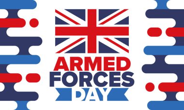 Birleşik Krallık 'ta Silahlı Kuvvetler Günü. Büyük Britanya bayrağı. Gaziler ve Anma Günü. Silahlı kuvvetleri onurlandırma tatili. İngiliz bayrağı. Ordu Günü. Yaratıcı sanat posteri. Vektör illüstrasyonu