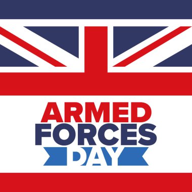 Birleşik Krallık 'ta Silahlı Kuvvetler Günü. Büyük Britanya bayrağı. Gaziler ve Anma Günü. Silahlı kuvvetleri onurlandırma tatili. İngiliz bayrağı. Ordu Günü. Yaratıcı sanat posteri. Vektör illüstrasyonu