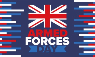 Birleşik Krallık 'ta Silahlı Kuvvetler Günü. Büyük Britanya bayrağı. Gaziler ve Anma Günü. Silahlı kuvvetleri onurlandırma tatili. İngiliz bayrağı. Ordu Günü. Yaratıcı sanat posteri. Vektör illüstrasyonu