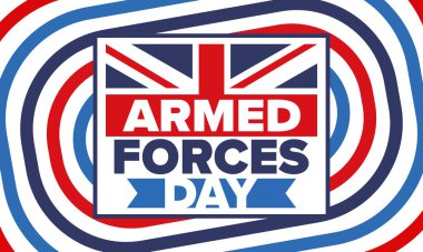 Birleşik Krallık 'ta Silahlı Kuvvetler Günü. Büyük Britanya bayrağı. Gaziler ve Anma Günü. Silahlı kuvvetleri onurlandırma tatili. İngiliz bayrağı. Ordu Günü. Yaratıcı sanat posteri. Vektör illüstrasyonu