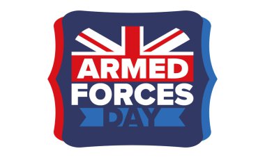 Birleşik Krallık 'ta Silahlı Kuvvetler Günü. Büyük Britanya bayrağı. Gaziler ve Anma Günü. Silahlı kuvvetleri onurlandırma tatili. İngiliz bayrağı. Ordu Günü. Yaratıcı sanat posteri. Vektör illüstrasyonu