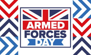 Birleşik Krallık 'ta Silahlı Kuvvetler Günü. Büyük Britanya bayrağı. Gaziler ve Anma Günü. Silahlı kuvvetleri onurlandırma tatili. İngiliz bayrağı. Ordu Günü. Yaratıcı sanat posteri. Vektör illüstrasyonu