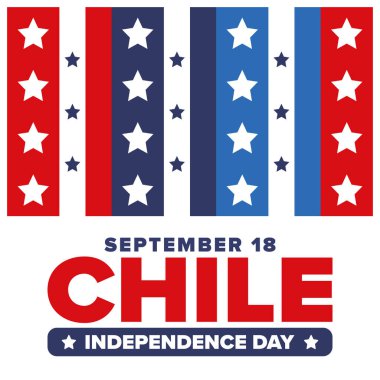 Şili Bağımsızlık Günü. Mutlu bayramlar Patrias. Özgürlük günü. Yıllığı 18 Eylül 'de kutlayın. Şili bayrağı. Vatansever Şili tasarımı. Poster, kart, afiş, şablon, geçmiş. Vektör