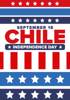 Şili Bağımsızlık Günü. Mutlu bayramlar Patrias. Özgürlük günü. Yıllığı 18 Eylül 'de kutlayın. Şili bayrağı. Vatansever Şili tasarımı. Poster, kart, afiş, şablon, geçmiş. Vektör