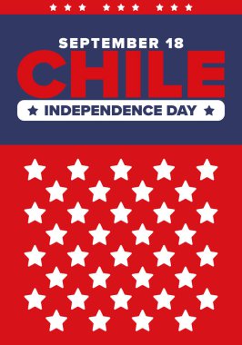 Şili Bağımsızlık Günü. Mutlu bayramlar Patrias. Özgürlük günü. Yıllığı 18 Eylül 'de kutlayın. Şili bayrağı. Vatansever Şili tasarımı. Poster, kart, afiş, şablon, geçmiş. Vektör