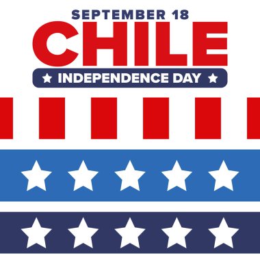 Şili Bağımsızlık Günü. Mutlu bayramlar Patrias. Özgürlük günü. Yıllığı 18 Eylül 'de kutlayın. Şili bayrağı. Vatansever Şili tasarımı. Poster, kart, afiş, şablon, geçmiş. Vektör