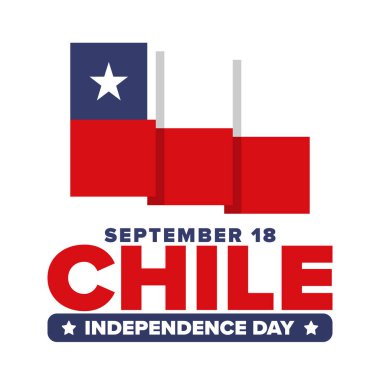 Şili Bağımsızlık Günü. Mutlu bayramlar Patrias. Özgürlük günü. Yıllığı 18 Eylül 'de kutlayın. Şili bayrağı. Vatansever Şili tasarımı. Poster, kart, afiş, şablon, geçmiş. Vektör