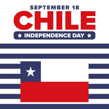Şili Bağımsızlık Günü. Mutlu bayramlar Patrias. Özgürlük günü. Yıllığı 18 Eylül 'de kutlayın. Şili bayrağı. Vatansever Şili tasarımı. Poster, kart, afiş, şablon, geçmiş. Vektör