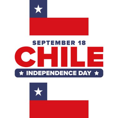 Şili Bağımsızlık Günü. Mutlu bayramlar Patrias. Özgürlük günü. Yıllığı 18 Eylül 'de kutlayın. Şili bayrağı. Vatansever Şili tasarımı. Poster, kart, afiş, şablon, geçmiş. Vektör