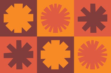 Güzel geometrik arka plan. Farklı şekillerde şekiller. Kabile formu. Çiçekler. Geometrik tasarım. Yaratıcı dokular. Renkli sanat. Modern grafik posteri. Retro renk. Vektör illüstrasyonu