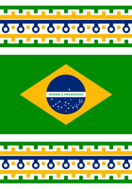 Brezilya bayrağı. Brezilya Bağımsızlık Günü. Mutlu bayramlar. Özgürlük günü. Yıllığı 7 Eylül 'de kutlayın. Vatansever Brezilya tasarımı. Poster, kart, afiş, şablon, geçmiş. Vektör illüstrasyonu