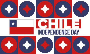 Şili Bağımsızlık Günü. Mutlu bayramlar Patrias. Özgürlük günü. Yıllığı 18 Eylül 'de kutlayın. Şili bayrağı. Vatansever Şili tasarımı. Poster, kart, afiş, şablon, geçmiş. Vektör