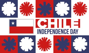 Şili Bağımsızlık Günü. Mutlu bayramlar Patrias. Özgürlük günü. Yıllığı 18 Eylül 'de kutlayın. Şili bayrağı. Vatansever Şili tasarımı. Poster, kart, afiş, şablon, geçmiş. Vektör