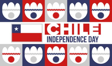 Şili Bağımsızlık Günü. Mutlu bayramlar Patrias. Özgürlük günü. Yıllığı 18 Eylül 'de kutlayın. Şili bayrağı. Vatansever Şili tasarımı. Poster, kart, afiş, şablon, geçmiş. Vektör