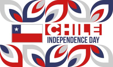 Şili Bağımsızlık Günü. Mutlu bayramlar Patrias. Özgürlük günü. Yıllığı 18 Eylül 'de kutlayın. Şili bayrağı. Vatansever Şili tasarımı. Poster, kart, afiş, şablon, geçmiş. Vektör