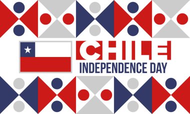 Şili Bağımsızlık Günü. Mutlu bayramlar Patrias. Özgürlük günü. Yıllığı 18 Eylül 'de kutlayın. Şili bayrağı. Vatansever Şili tasarımı. Poster, kart, afiş, şablon, geçmiş. Vektör