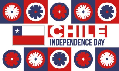 Şili Bağımsızlık Günü. Mutlu bayramlar Patrias. Özgürlük günü. Yıllığı 18 Eylül 'de kutlayın. Şili bayrağı. Vatansever Şili tasarımı. Poster, kart, afiş, şablon, geçmiş. Vektör