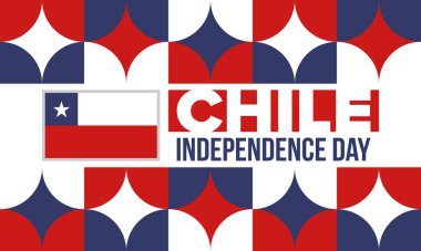 Şili Bağımsızlık Günü. Mutlu bayramlar Patrias. Özgürlük günü. Yıllığı 18 Eylül 'de kutlayın. Şili bayrağı. Vatansever Şili tasarımı. Poster, kart, afiş, şablon, geçmiş. Vektör