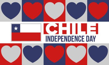 Şili Bağımsızlık Günü. Mutlu bayramlar Patrias. Özgürlük günü. Yıllığı 18 Eylül 'de kutlayın. Şili bayrağı. Vatansever Şili tasarımı. Poster, kart, afiş, şablon, geçmiş. Vektör