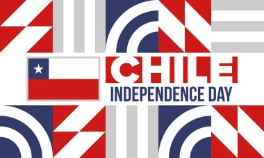 Şili Bağımsızlık Günü. Mutlu bayramlar Patrias. Özgürlük günü. Yıllığı 18 Eylül 'de kutlayın. Şili bayrağı. Vatansever Şili tasarımı. Poster, kart, afiş, şablon, geçmiş. Vektör