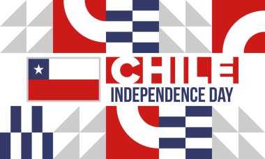 Şili Bağımsızlık Günü. Mutlu bayramlar Patrias. Özgürlük günü. Yıllığı 18 Eylül 'de kutlayın. Şili bayrağı. Vatansever Şili tasarımı. Poster, kart, afiş, şablon, geçmiş. Vektör