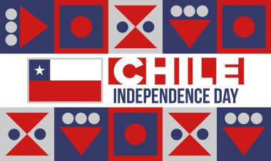 Şili Bağımsızlık Günü. Mutlu bayramlar Patrias. Özgürlük günü. Yıllığı 18 Eylül 'de kutlayın. Şili bayrağı. Vatansever Şili tasarımı. Poster, kart, afiş, şablon, geçmiş. Vektör