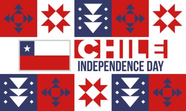 Şili Bağımsızlık Günü. Mutlu bayramlar Patrias. Özgürlük günü. Yıllığı 18 Eylül 'de kutlayın. Şili bayrağı. Vatansever Şili tasarımı. Poster, kart, afiş, şablon, geçmiş. Vektör