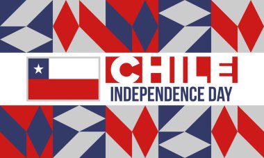 Şili Bağımsızlık Günü. Mutlu bayramlar Patrias. Özgürlük günü. Yıllığı 18 Eylül 'de kutlayın. Şili bayrağı. Vatansever Şili tasarımı. Poster, kart, afiş, şablon, geçmiş. Vektör